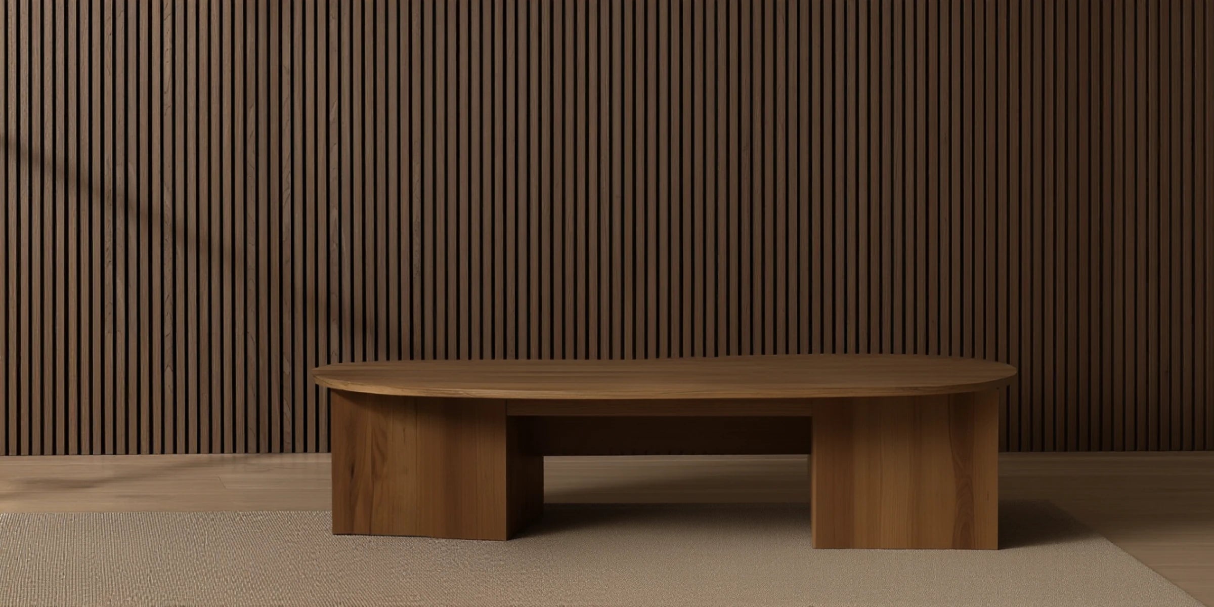 Resultado final tras instalar el revestimiento de pared 3D palillería acústica en color roble ahumado de Revestimientos Pared. PC view