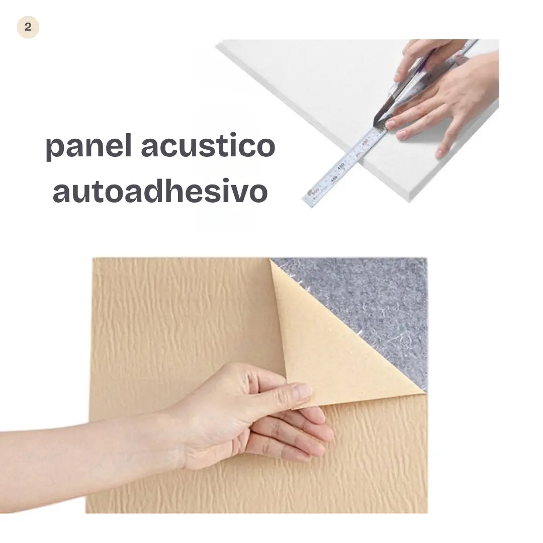 Panel acústico autoadhesivo siendo cortado y aplicado fácilmente, ideal para instalación DIY rápida y sin herramientas adicionales