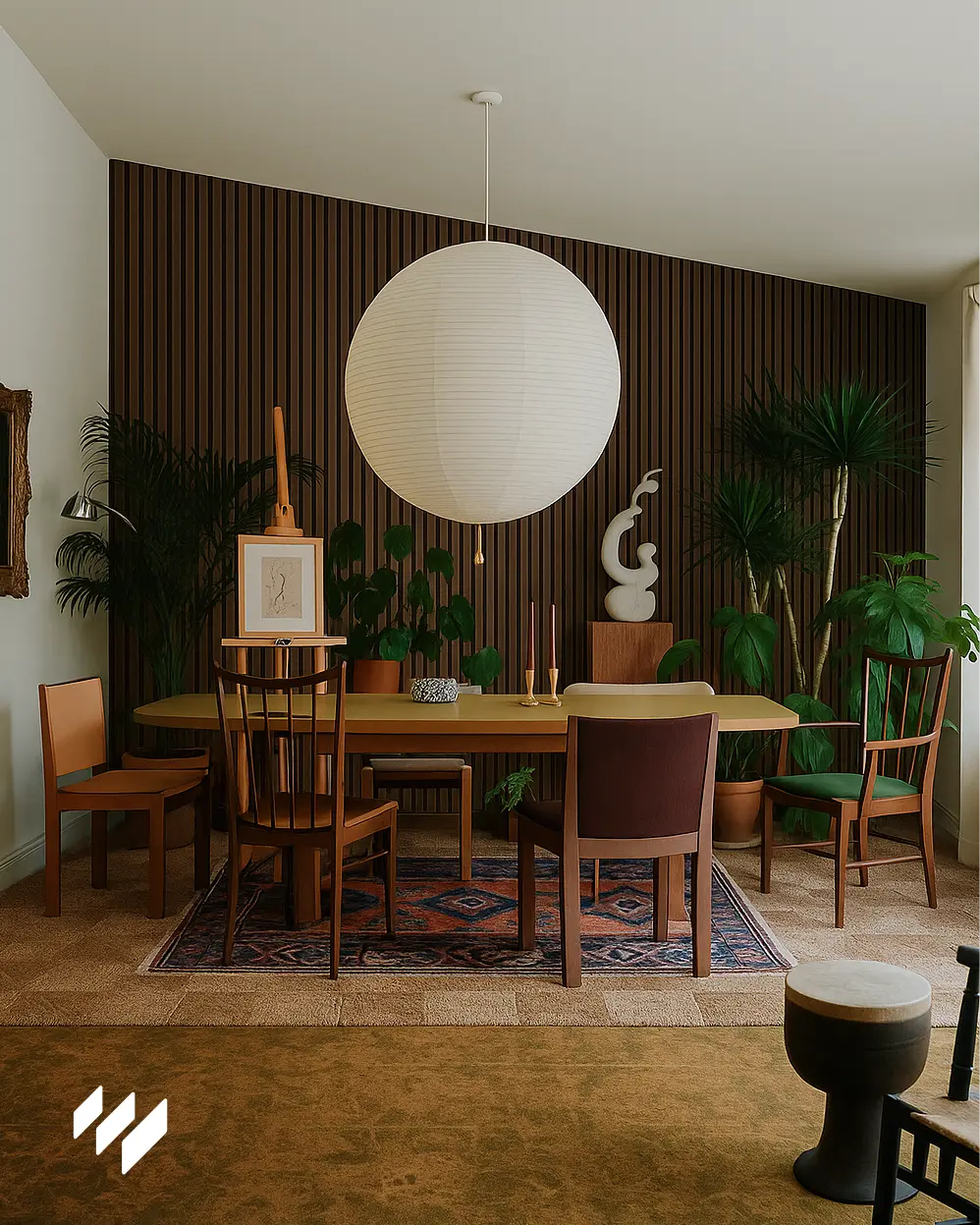 Hay Revestimiento Pared Listones 3D WPC Nogal Oscuro de revestimientos pared en la pared del salon de estilo mediterránea.