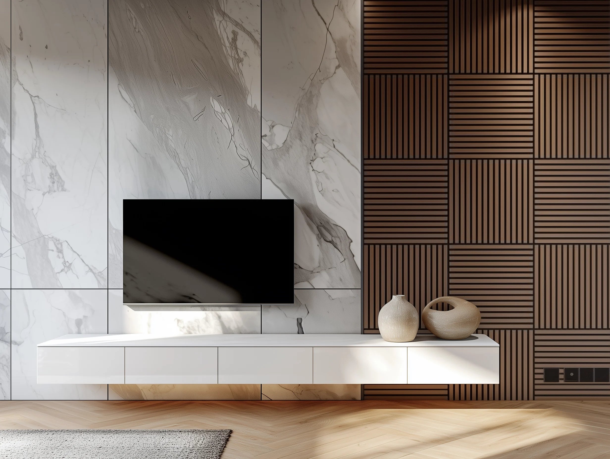 Revestimiento-de-Pared-3D-Palilleria-Acustica-Autoadhesiva-cuadrado-Roble-Ahumado-tras-la-TV