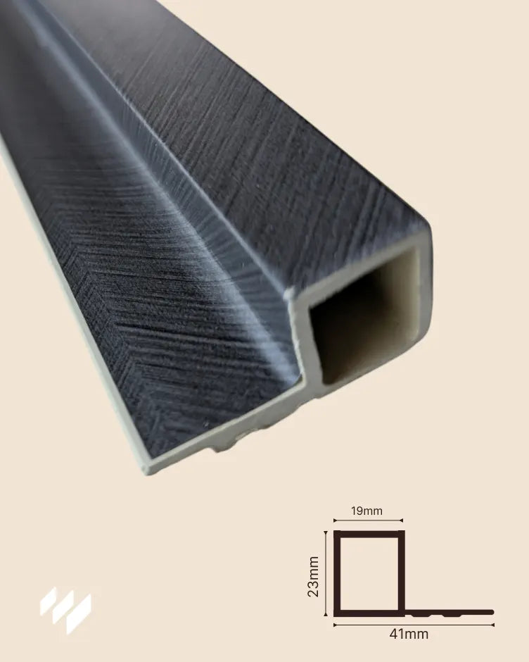 Perfil de inicio WPC Linnea gris carbón espiga con medidas 41×23×3000 mm – accesorios para revestimientos de pared Revestimientos Pared