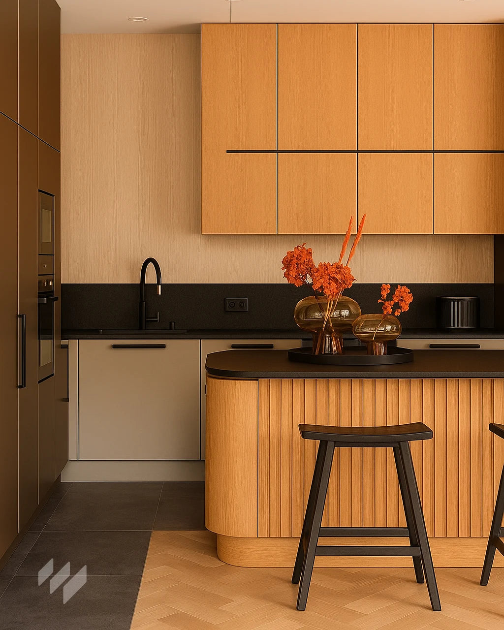 Inspiración de cocina con Revestimiento Panel WPC Efecto Madera Roble Natural de Revestimientos Pared, en un diseño cálido y contemporáneo, ofreciendo ideas para decoración y remodelación de cocinas acogedoras.