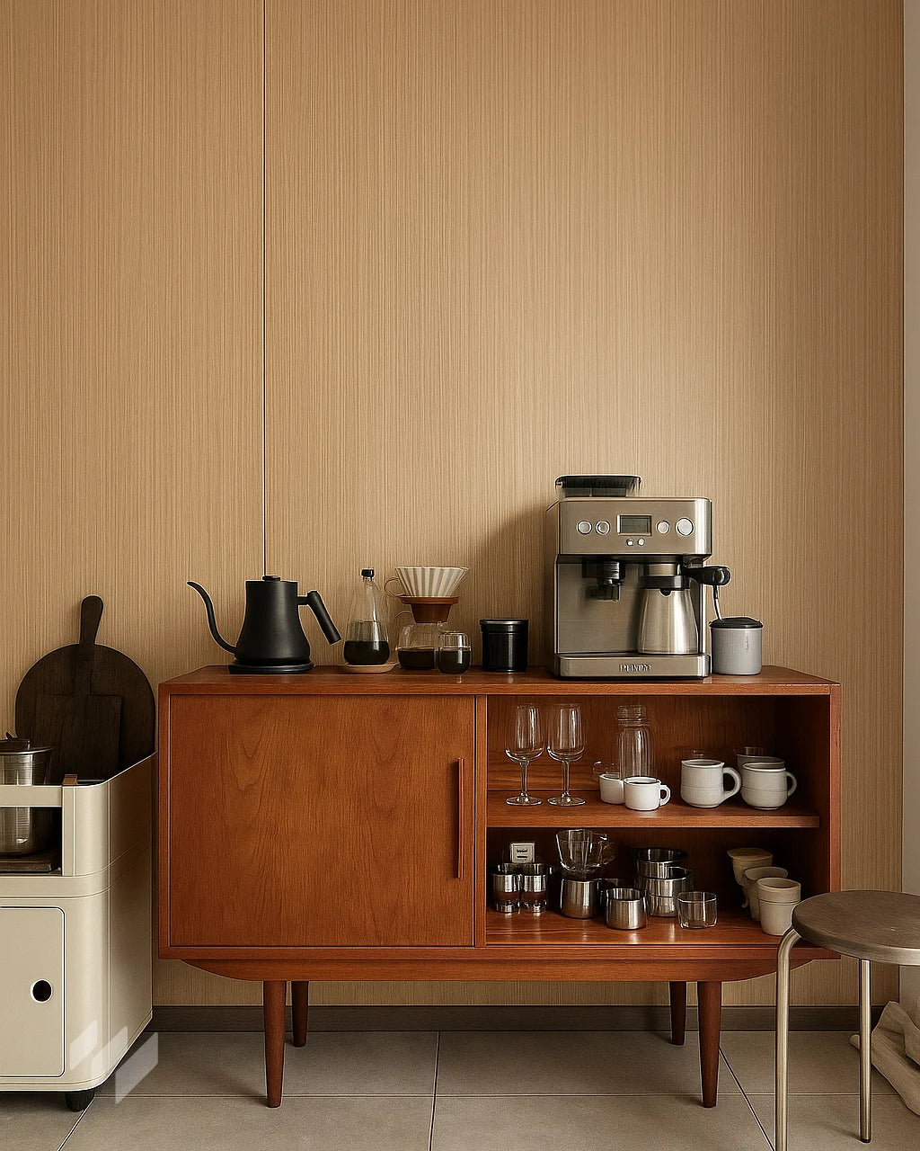 Inspiración de cocina con Revestimiento Panel WPC efecto madera roble natural de Revestimientos Pared, en un diseño cálido y elegante, ofreciendo ideas para decoración de interiores y zonas de café en el hogar. Cocina en vivienda unifamiliar de L. M. Torres, Valencia