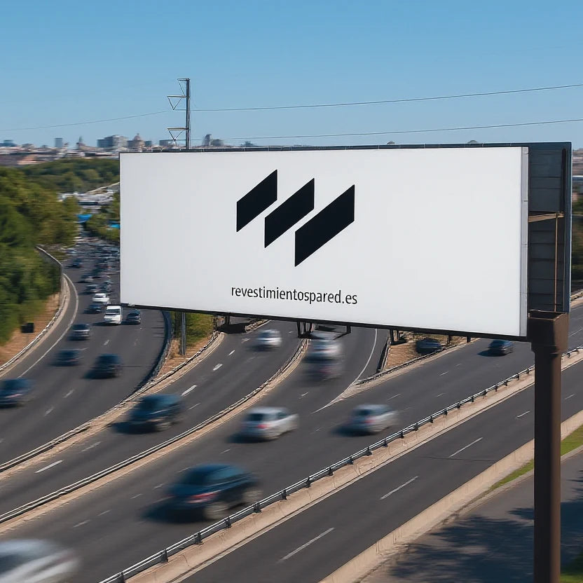 Valla publicitaria de RevestimientosPared.es en la autovía Madrid–Parla, lanzamiento de la marca y experiencia de obra 0→1, 2025.