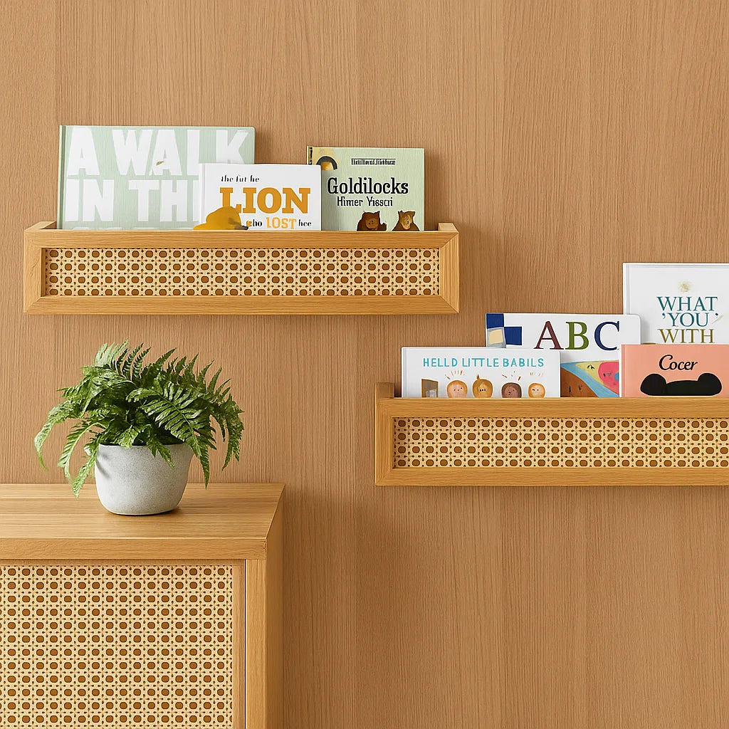 Hay estanterías montadas en la pared de madera