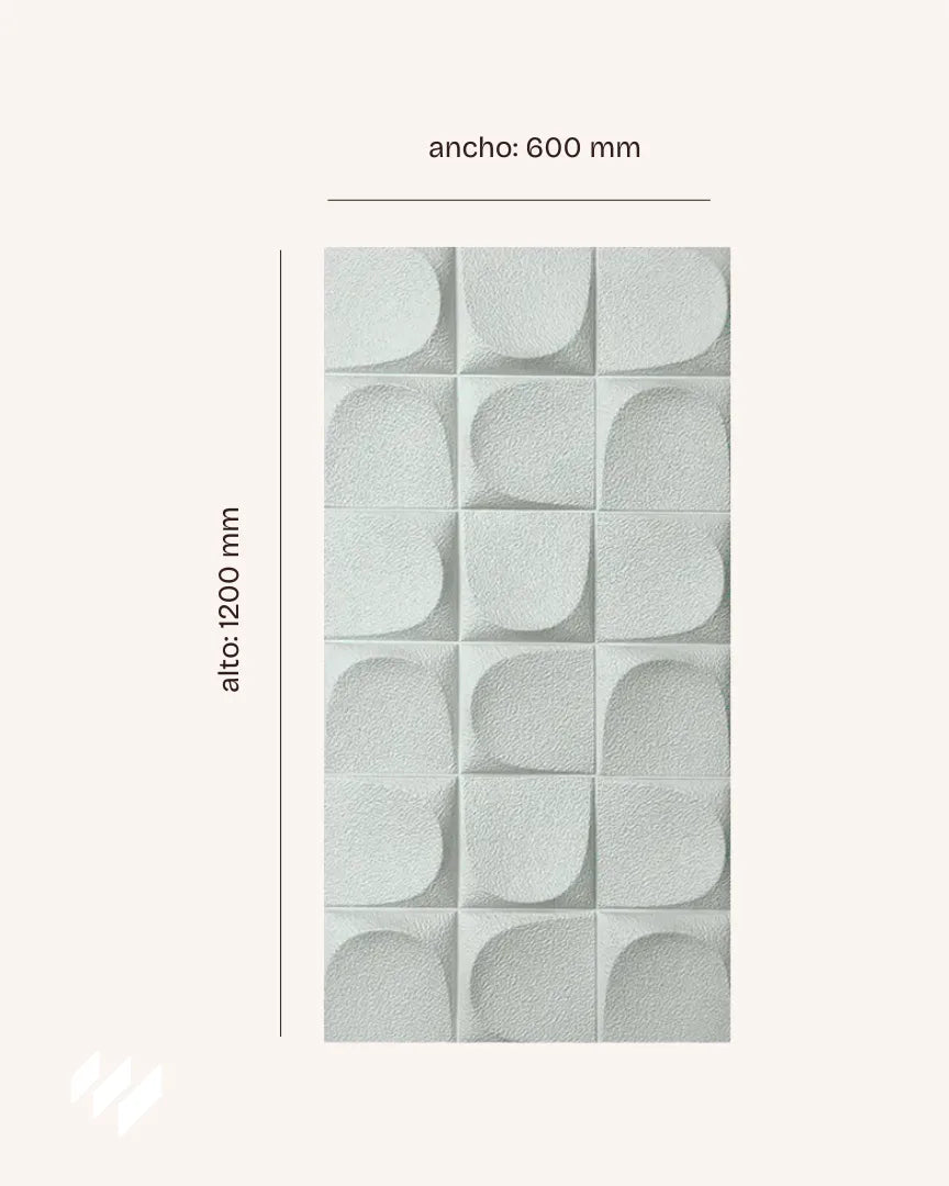 Panel decorativo 3D de PU efecto Almohadillado blanco de Revestimientos Pared, con medidas de 600 mm x 1200 mm, ideal para revestimiento de paredes modernas.