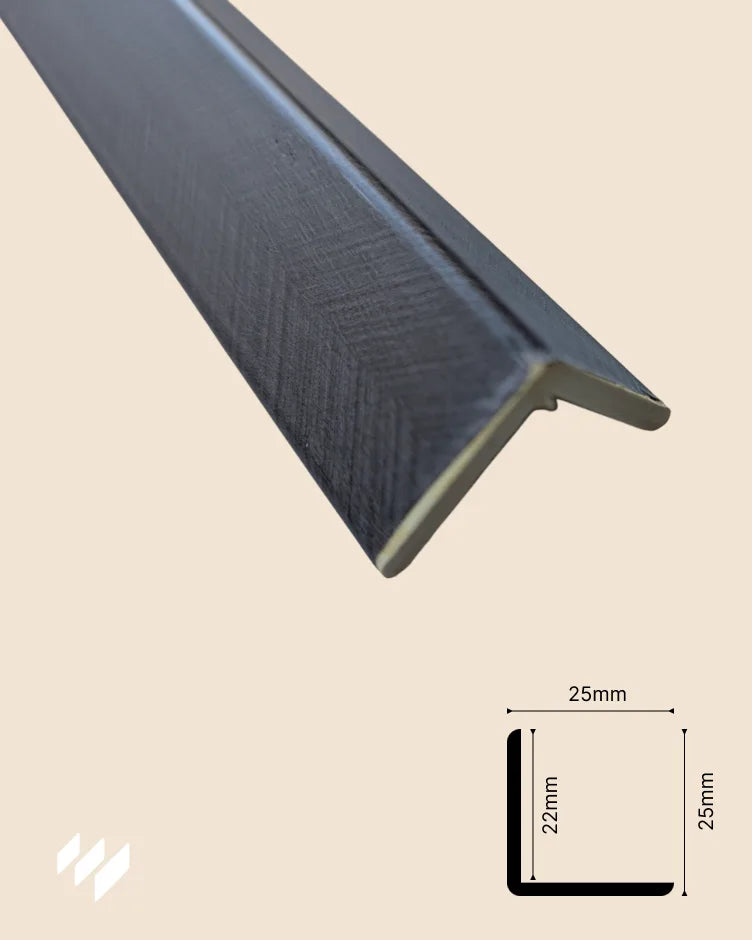 Perfil en ángulo L WPC Linnea gris carbón espiga con medidas 25×25×3000 mm – accesorios para revestimientos de pared Revestimientos Pared