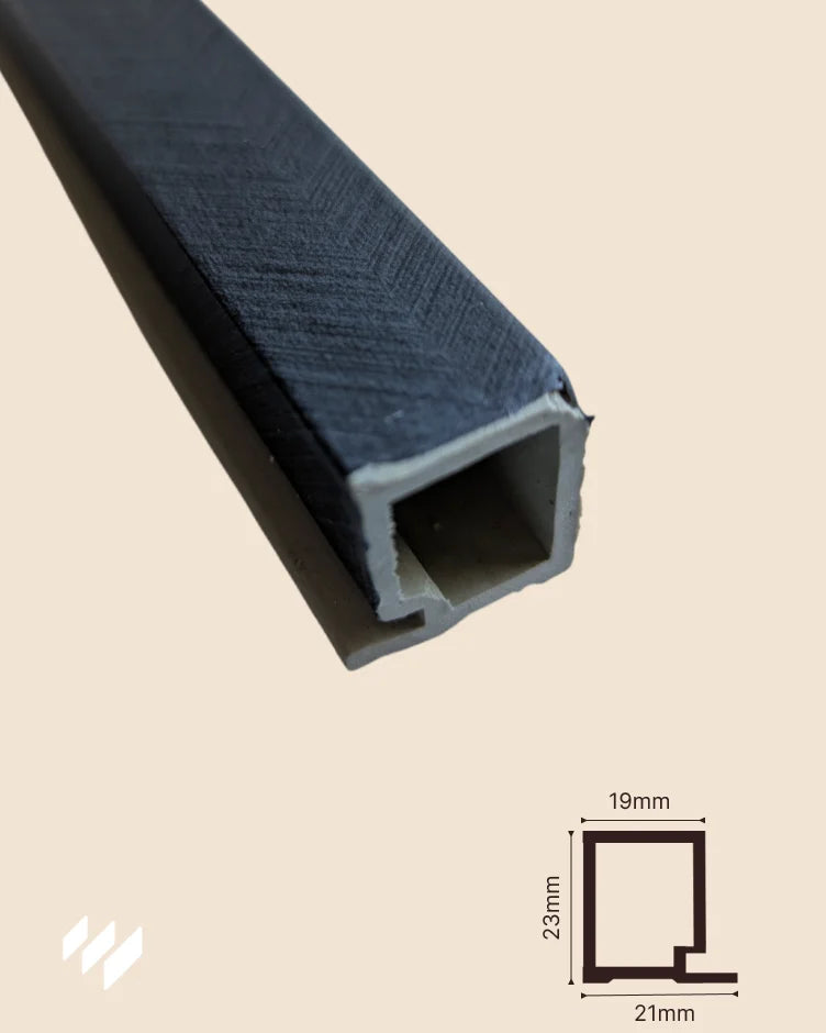 Perfil de remate final WPC Linnea gris carbón espiga con medidas 21×23×3000 mm – accesorios para revestimientos de pared Revestimientos Pared