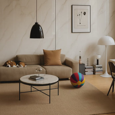 Vídeo de presentación de producto de panel wpc efecto marmol blanco en el salon, Vídeo grabado por Revestimiento Pared