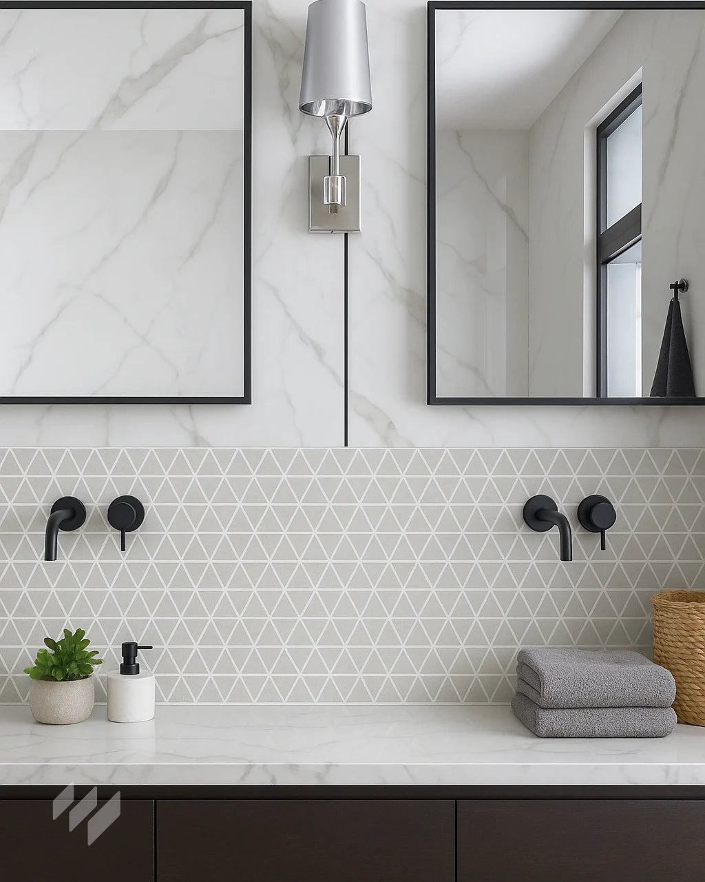 Inspiración de baño con Panel WPC alto brillo efecto mármol Calacatta blanco de Revestimientos Pared, en un diseño elegante y minimalista, ofreciendo ideas para decoración de baños de lujo. Baño en chalet de S. José, Valencia