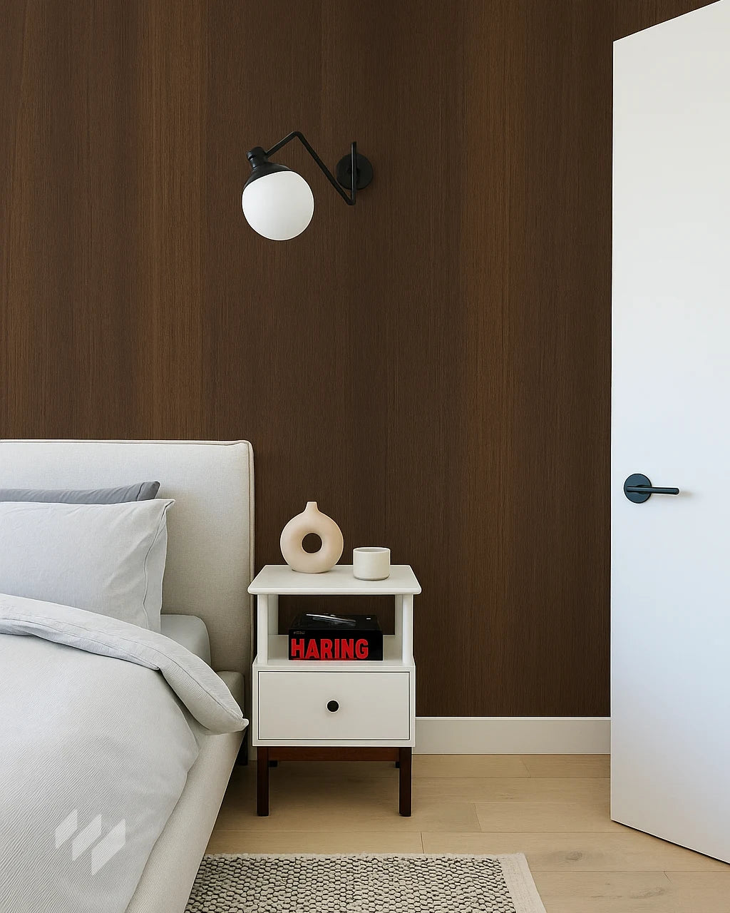 Inspiración de dormitorio con Panel Decorativo WPC Efecto Madera Roble Nocturno de Revestimientos Pared, en un estilo moderno y minimalista, ofreciendo ideas para diseño de dormitorios contemporáneos.
