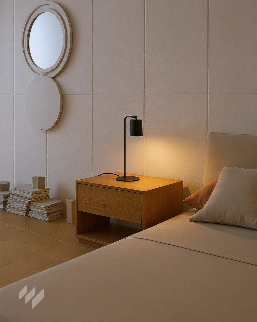 Inspiración de dormitorio con Panel Insonorización Autoadhesivo de Poliéster Gris de Revestimientos Pared, en un diseño minimalista y sereno, ofreciendo ideas para optimizar el confort acústico y la estética del hogar. Dormitorio en casa unifamiliar de Carmen L., Sevilla