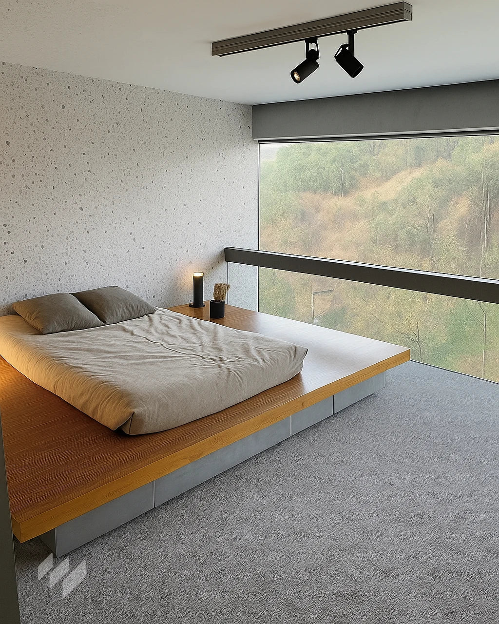 Inspiración de dormitorio con Panel de Pared SPC Efecto Terrazo Gris de Revestimientos Pared, en un diseño moderno y minimalista con vistas panorámicas, ofreciendo ideas para interiores elegantes y funcionales. Dormitorio en casa contemporánea de Javier R., Bilbao